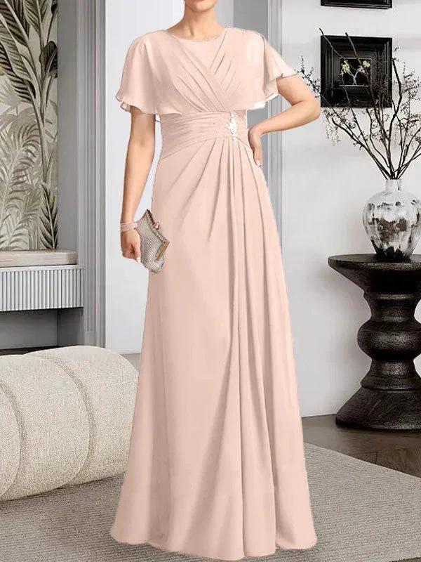 A-line Scoop Floor-Length Chiffon Mother of the Bride Dress With Pleated Beading - Image 10