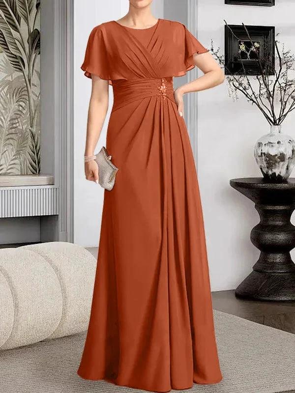 A-line Scoop Floor-Length Chiffon Mother of the Bride Dress With Pleated Beading - Image 11