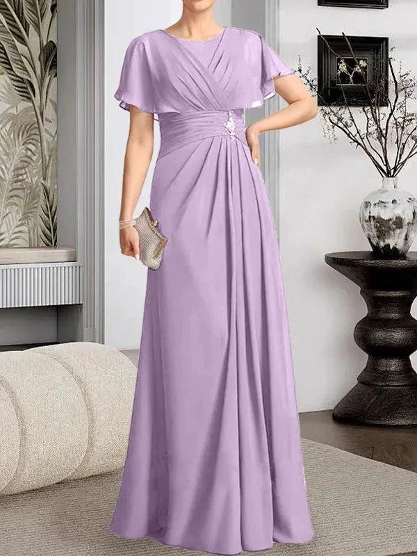A-line Scoop Floor-Length Chiffon Mother of the Bride Dress With Pleated Beading - Image 22