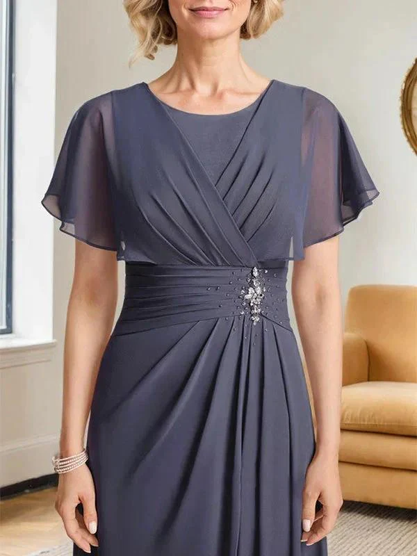 A-line Scoop Floor-Length Chiffon Mother of the Bride Dress With Pleated Beading - Image 6