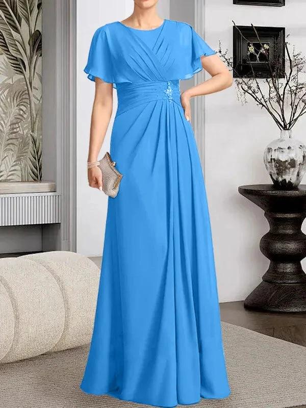 A-line Scoop Floor-Length Chiffon Mother of the Bride Dress With Pleated Beading - Image 9