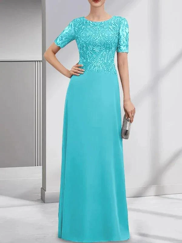 A-line Scoop Floor-Length Lace Chiffon Mother of the Bride Dress With Sequins - Image 10