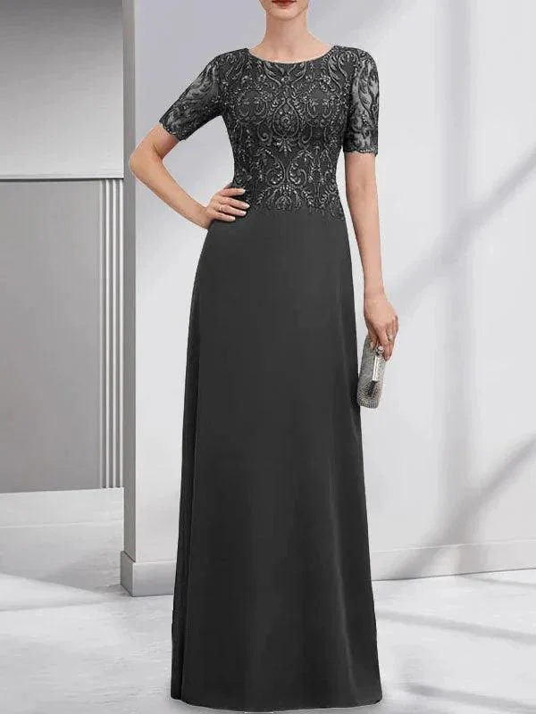 A-line Scoop Floor-Length Lace Chiffon Mother of the Bride Dress With Sequins - Image 11