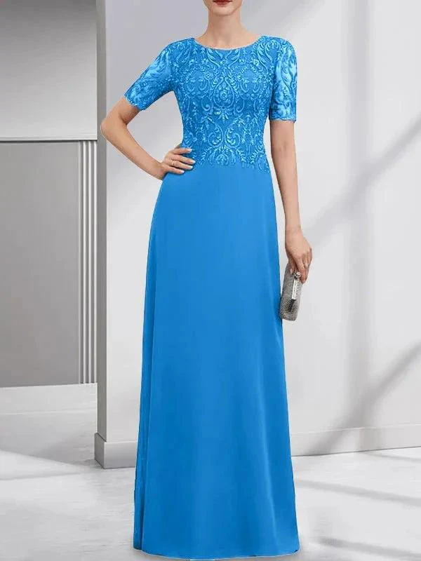 A-line Scoop Floor-Length Lace Chiffon Mother of the Bride Dress With Sequins - Image 12