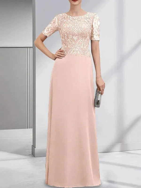 A-line Scoop Floor-Length Lace Chiffon Mother of the Bride Dress With Sequins - Image 13