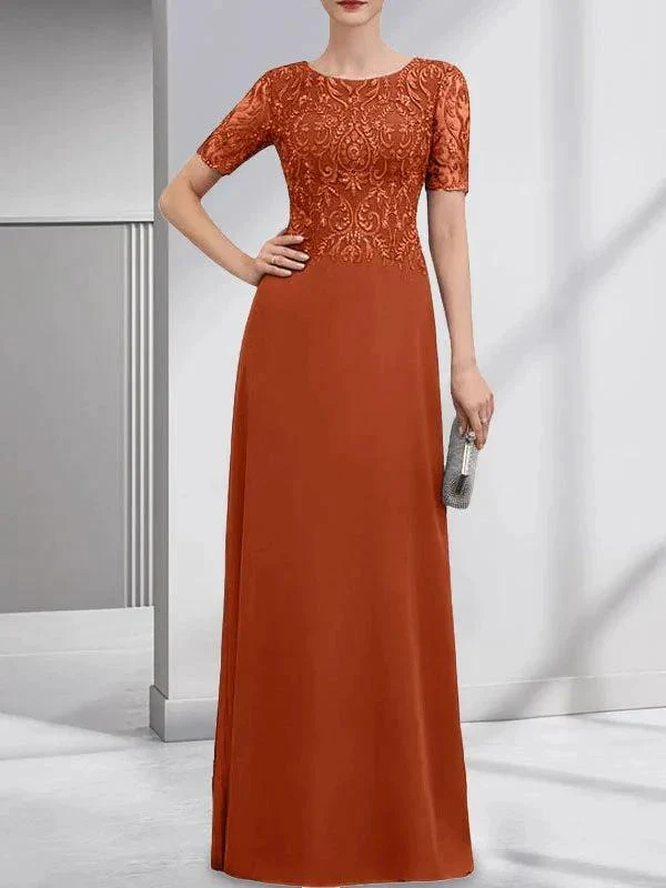 A-line Scoop Floor-Length Lace Chiffon Mother of the Bride Dress With Sequins - Image 14