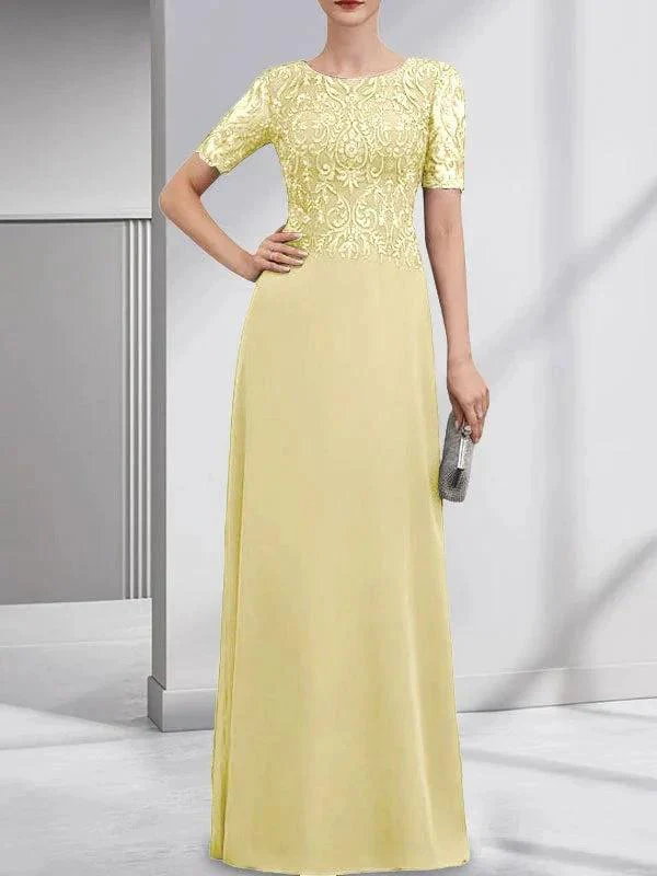 A-line Scoop Floor-Length Lace Chiffon Mother of the Bride Dress With Sequins - Image 15