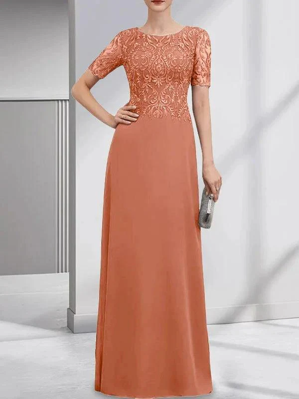A-line Scoop Floor-Length Lace Chiffon Mother of the Bride Dress With Sequins - Image 16