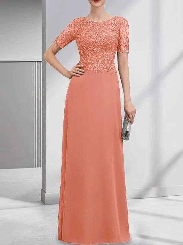 A-line Scoop Floor-Length Lace Chiffon Mother of the Bride Dress With Sequins - Image 17