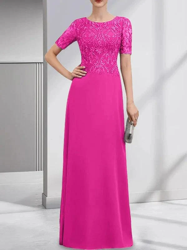 A-line Scoop Floor-Length Lace Chiffon Mother of the Bride Dress With Sequins - Image 19
