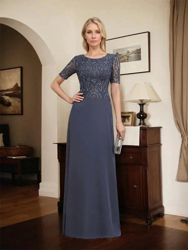 A-line Scoop Floor-Length Lace Chiffon Mother of the Bride Dress With Sequins - Image 2
