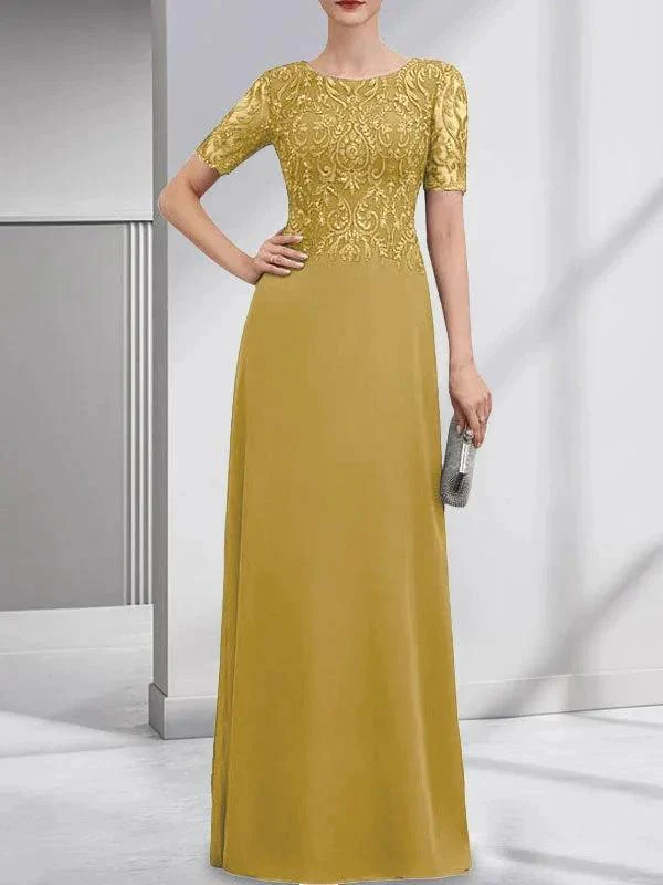 A-line Scoop Floor-Length Lace Chiffon Mother of the Bride Dress With Sequins - Image 20