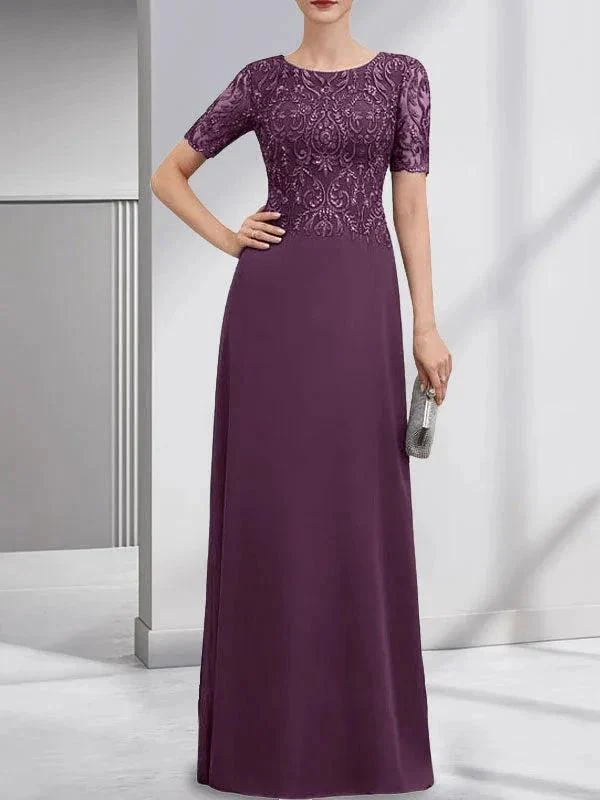 A-line Scoop Floor-Length Lace Chiffon Mother of the Bride Dress With Sequins - Image 21