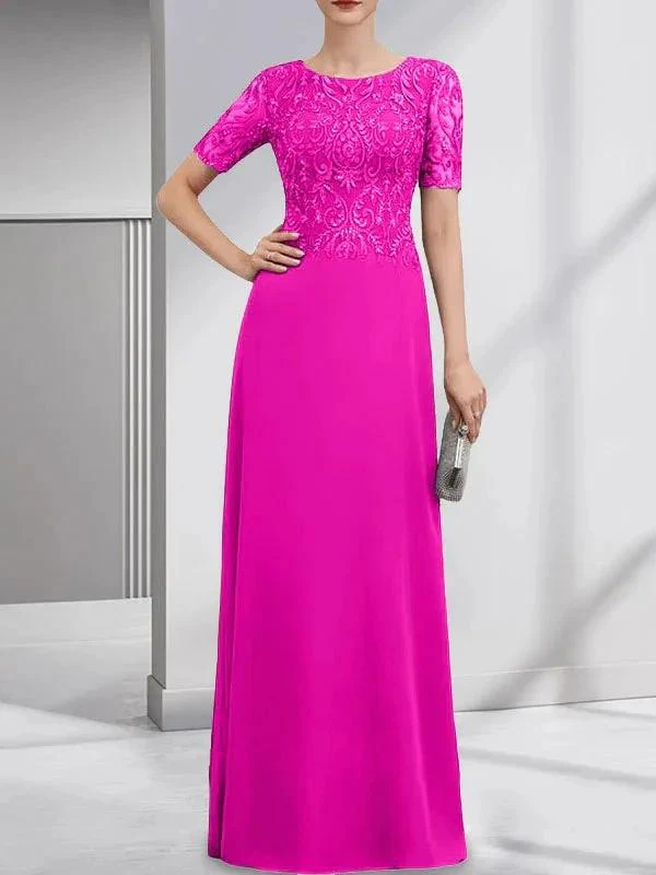 A-line Scoop Floor-Length Lace Chiffon Mother of the Bride Dress With Sequins - Image 22
