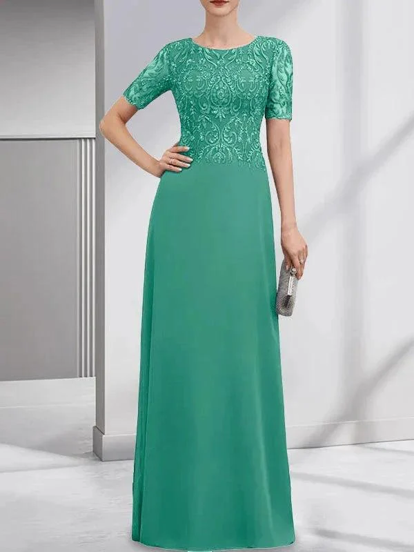 A-line Scoop Floor-Length Lace Chiffon Mother of the Bride Dress With Sequins - Image 24