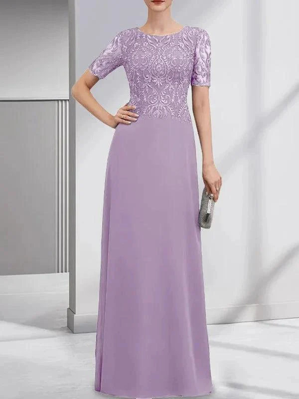 A-line Scoop Floor-Length Lace Chiffon Mother of the Bride Dress With Sequins - Image 25