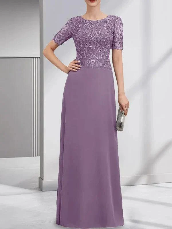 A-line Scoop Floor-Length Lace Chiffon Mother of the Bride Dress With Sequins - Image 28