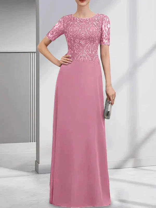 A-line Scoop Floor-Length Lace Chiffon Mother of the Bride Dress With Sequins - Image 35