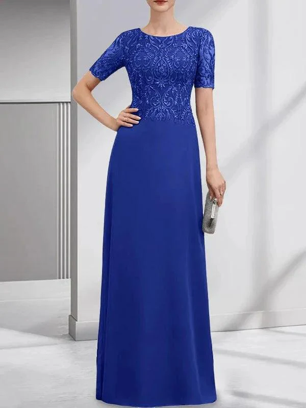 A-line Scoop Floor-Length Lace Chiffon Mother of the Bride Dress With Sequins - Image 38