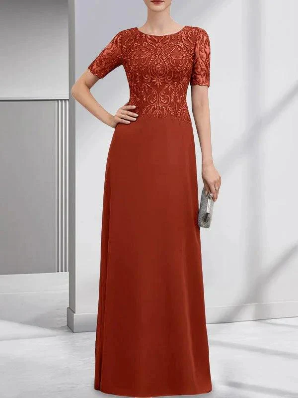 A-line Scoop Floor-Length Lace Chiffon Mother of the Bride Dress With Sequins - Image 39