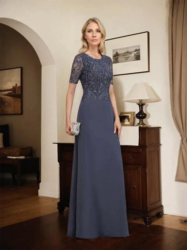 A-line Scoop Floor-Length Lace Chiffon Mother of the Bride Dress With Sequins - Image 4