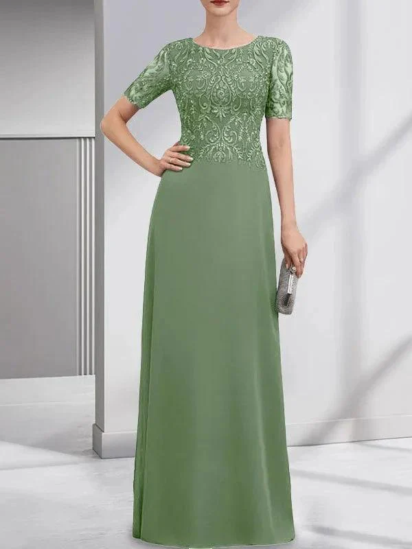 A-line Scoop Floor-Length Lace Chiffon Mother of the Bride Dress With Sequins - Image 40