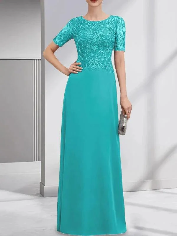 A-line Scoop Floor-Length Lace Chiffon Mother of the Bride Dress With Sequins - Image 43