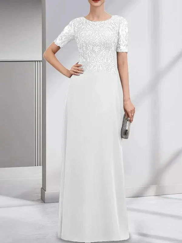 A-line Scoop Floor-Length Lace Chiffon Mother of the Bride Dress With Sequins - Image 44