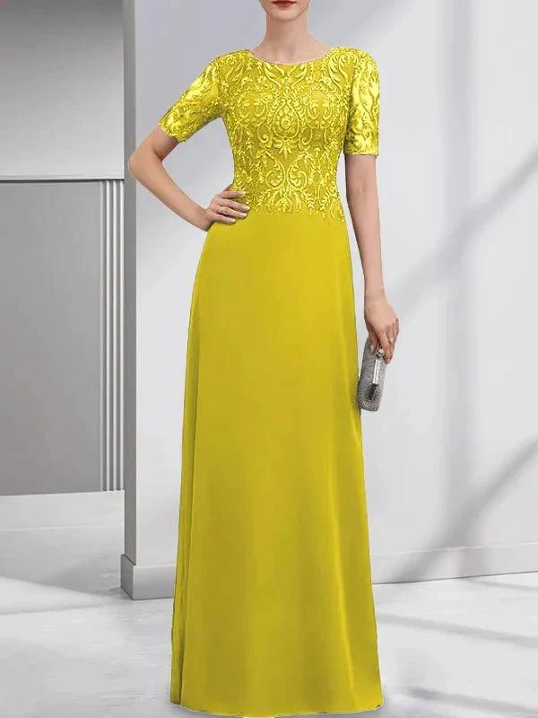 A-line Scoop Floor-Length Lace Chiffon Mother of the Bride Dress With Sequins - Image 47