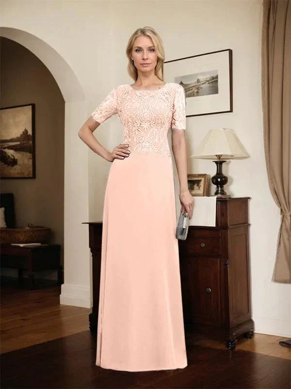 A-line Scoop Floor-Length Lace Chiffon Mother of the Bride Dress With Sequins - Image 48