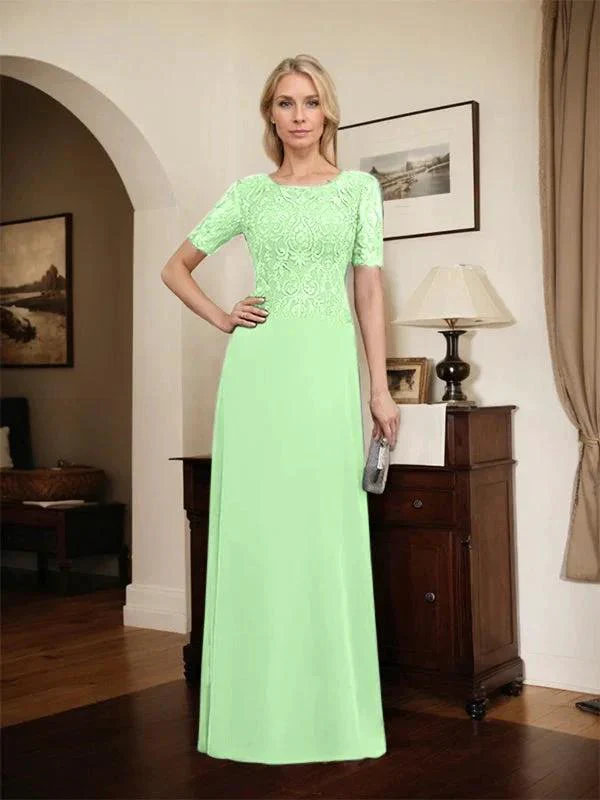 A-line Scoop Floor-Length Lace Chiffon Mother of the Bride Dress With Sequins - Image 49