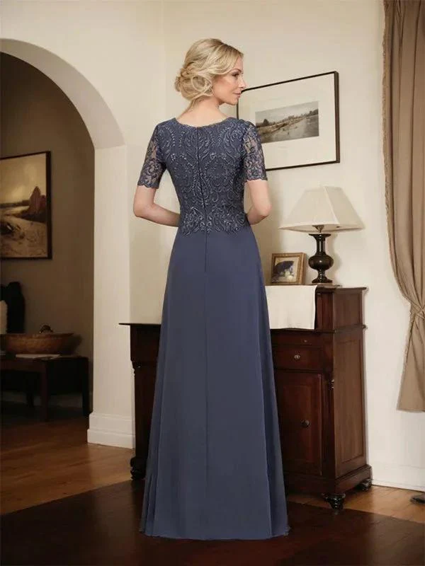 A-line Scoop Floor-Length Lace Chiffon Mother of the Bride Dress With Sequins - Image 5