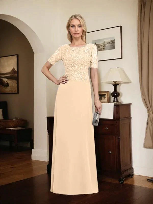 A-line Scoop Floor-Length Lace Chiffon Mother of the Bride Dress With Sequins - Image 50