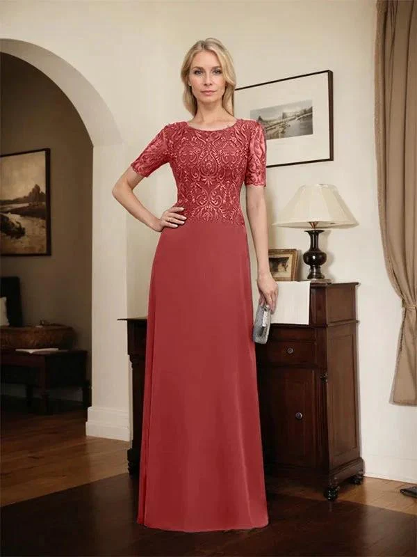A-line Scoop Floor-Length Lace Chiffon Mother of the Bride Dress With Sequins - Image 51
