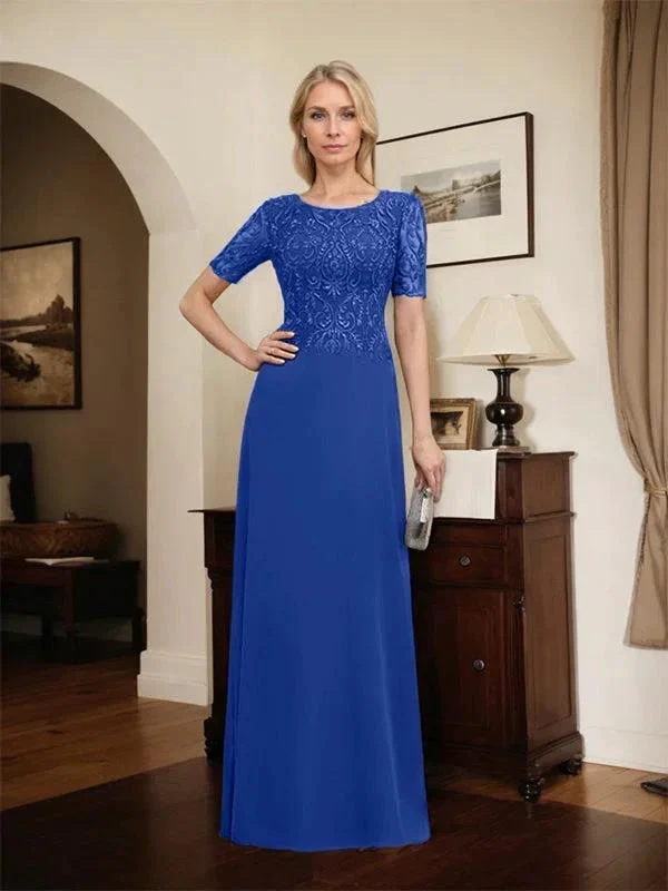 A-line Scoop Floor-Length Lace Chiffon Mother of the Bride Dress With Sequins - Image 52