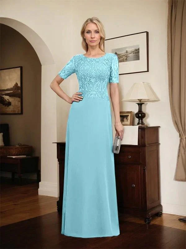 A-line Scoop Floor-Length Lace Chiffon Mother of the Bride Dress With Sequins - Image 54