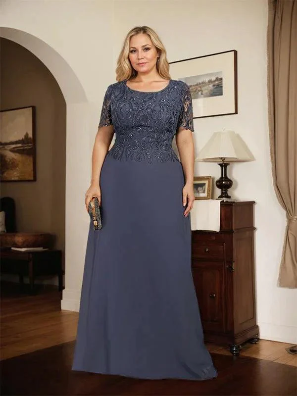 A-line Scoop Floor-Length Lace Chiffon Mother of the Bride Dress With Sequins - Image 6