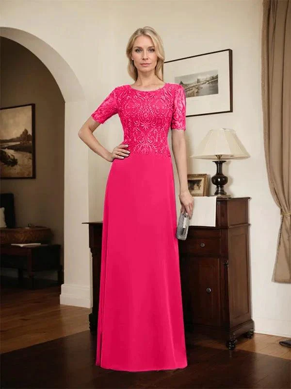 A-line Scoop Floor-Length Lace Chiffon Mother of the Bride Dress With Sequins - Image 60