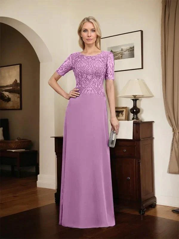 A-line Scoop Floor-Length Lace Chiffon Mother of the Bride Dress With Sequins - Image 64