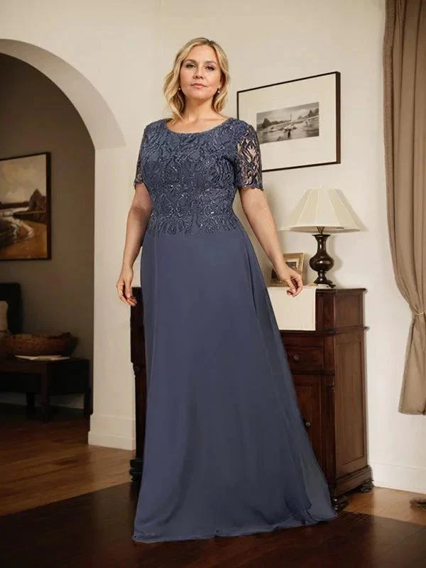 A-line Scoop Floor-Length Lace Chiffon Mother of the Bride Dress With Sequins - Image 7
