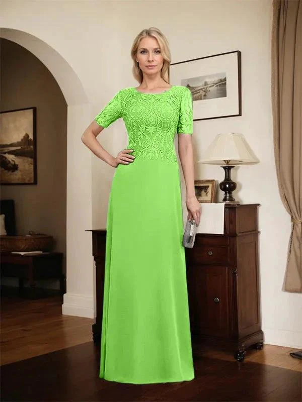 A-line Scoop Floor-Length Lace Chiffon Mother of the Bride Dress With Sequins - Image 78
