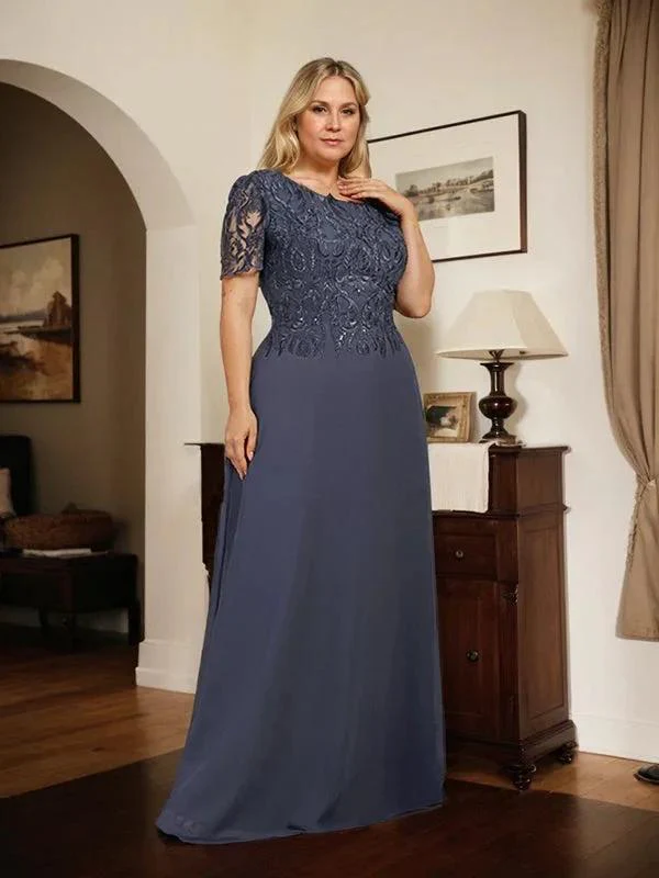 A-line Scoop Floor-Length Lace Chiffon Mother of the Bride Dress With Sequins - Image 8
