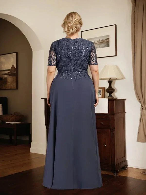 A-line Scoop Floor-Length Lace Chiffon Mother of the Bride Dress With Sequins - Image 9