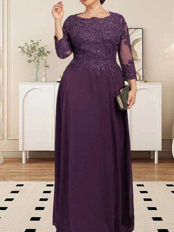 A-line Scoop Floor-Length Lace Chiffon Mother of the Bride Dress With Sequins - Image 10