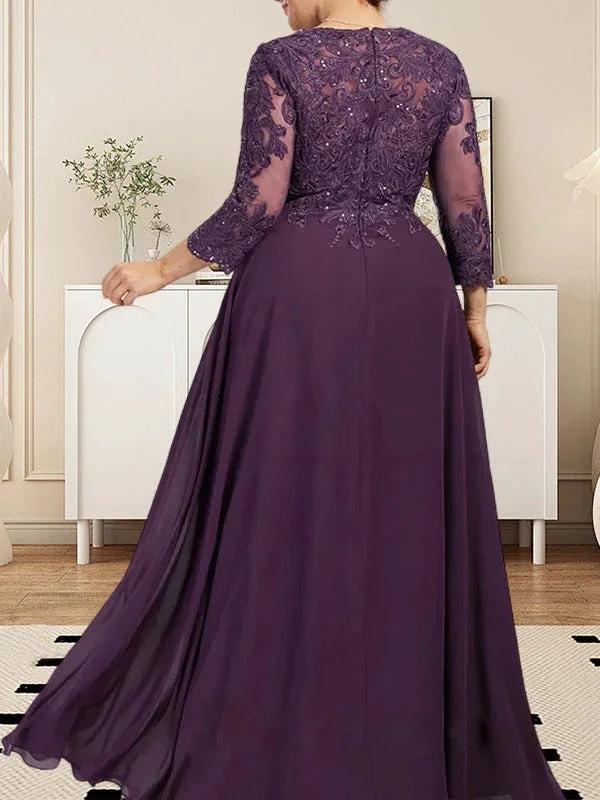 A-line Scoop Floor-Length Lace Chiffon Mother of the Bride Dress With Sequins - Image 11