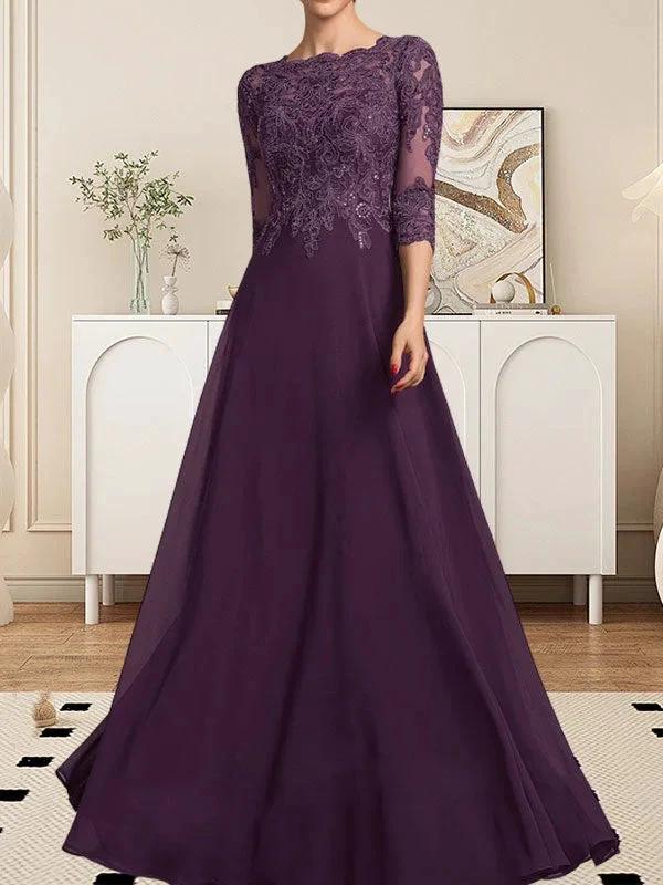 A-line Scoop Floor-Length Lace Chiffon Mother of the Bride Dress With Sequins - Image 3