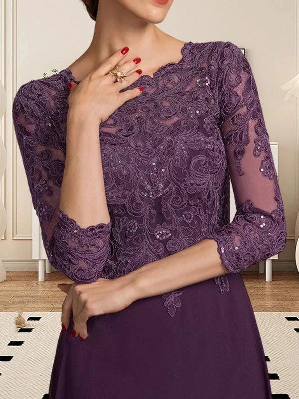 A-line Scoop Floor-Length Lace Chiffon Mother of the Bride Dress With Sequins - Image 4