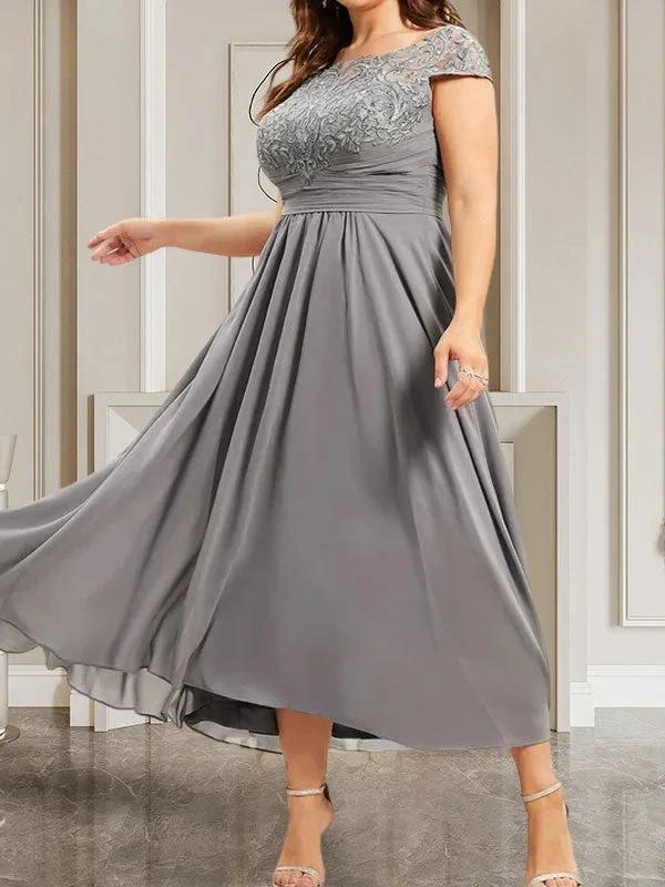 A-line Scoop Floor-Length Lace Chiffon Mother of the Bride Dress With Sequins - Image 49