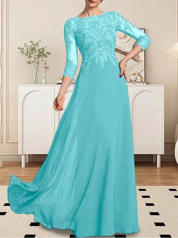 A-line Scoop Floor-Length Lace Chiffon Mother of the Bride Dress With Sequins - Image 51