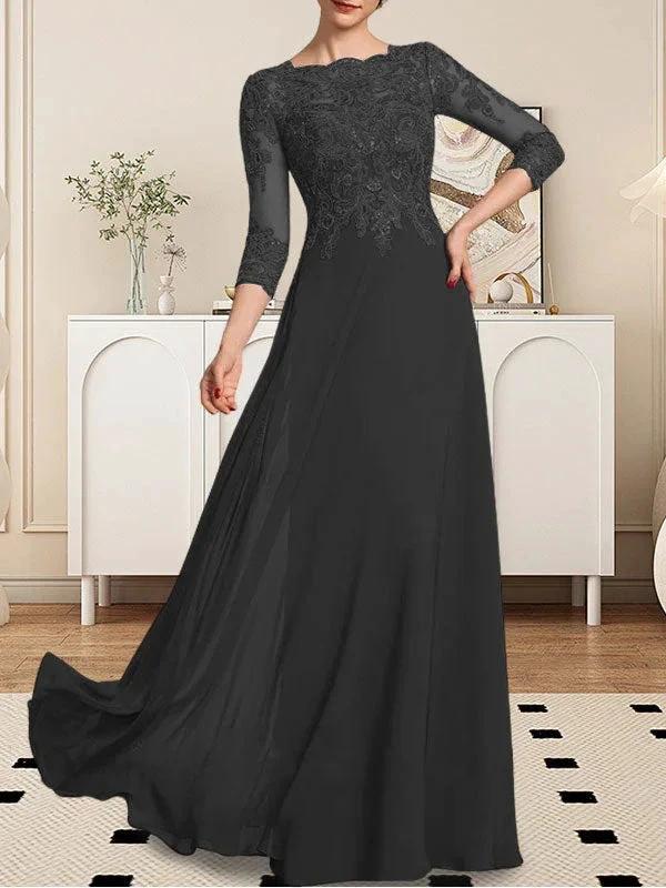A-line Scoop Floor-Length Lace Chiffon Mother of the Bride Dress With Sequins - Image 52